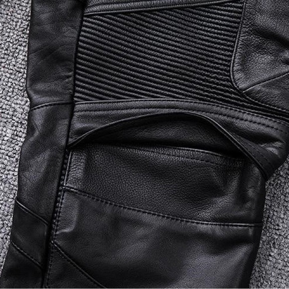 MEN CLASSIC FITTED STRETCHED RIDING BIKER MOTORCYCLE LEATHER PANTS - Picture 3 of 4
